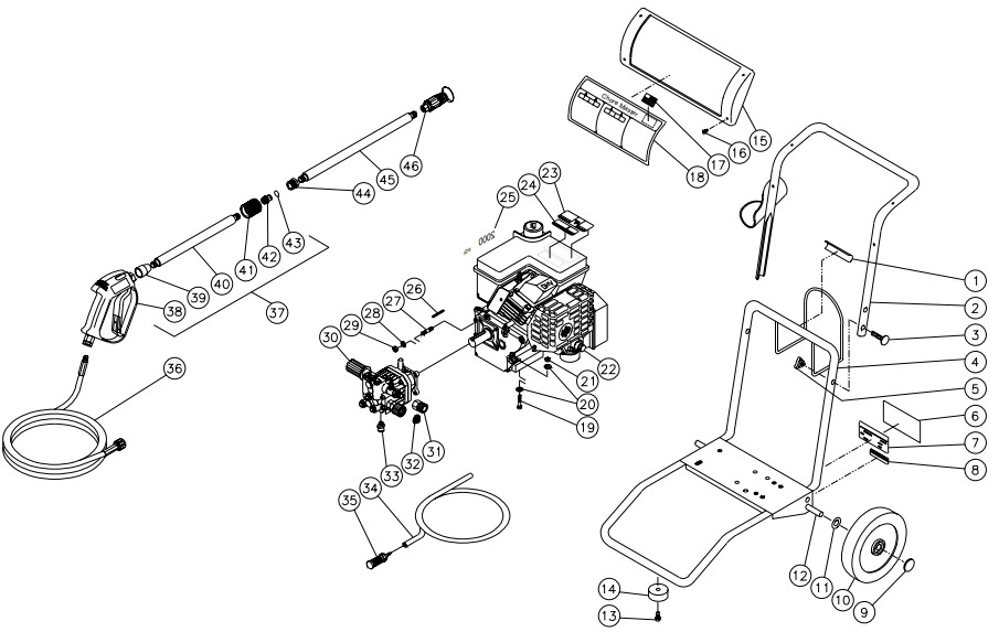 MI-T-M Cold water electric power washer model CM-2000 replacement parts and manual